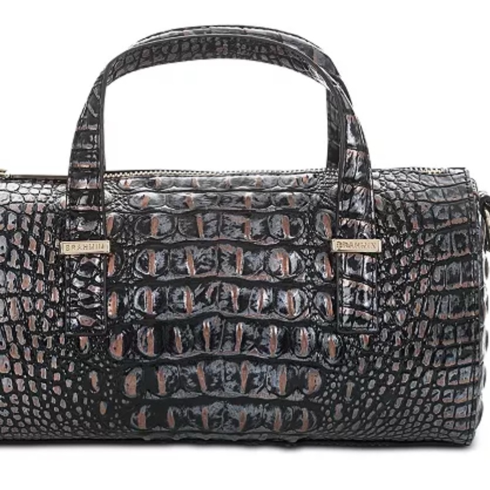 Brahmin’s “The Claire” Barrel Bag in brown/gold
